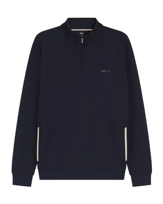 Boss Blue Cotton-Blend Jacket With Metallic Logo for men