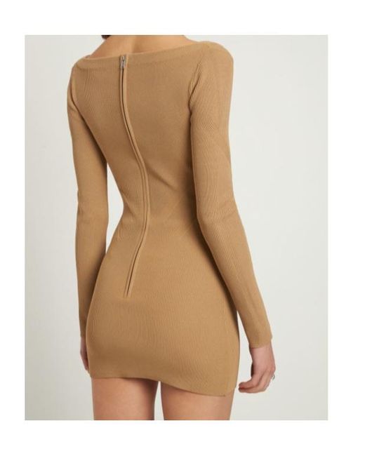 Dion Lee Brown Deep V-Neck Rib Knit Mini Dress