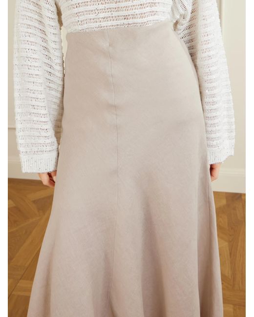Brunello Cucinelli White Linen Midi Skirt