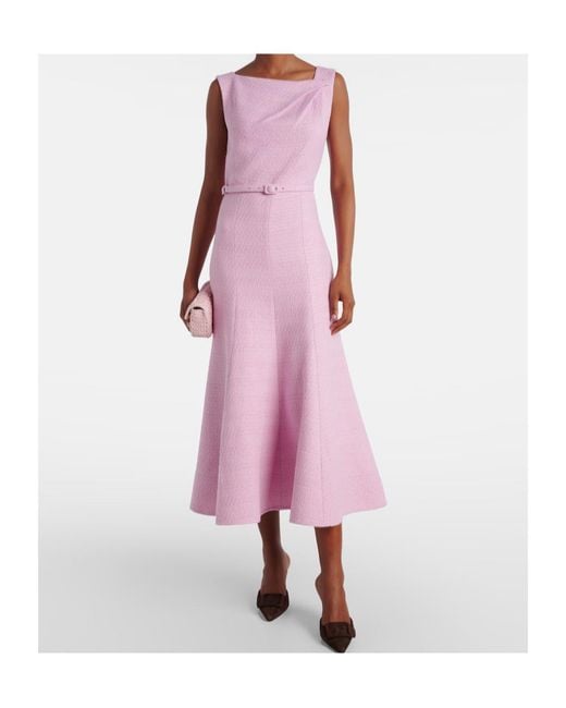 Roland Mouret Pink Asymmetric Belted Bouclé Midi Dress
