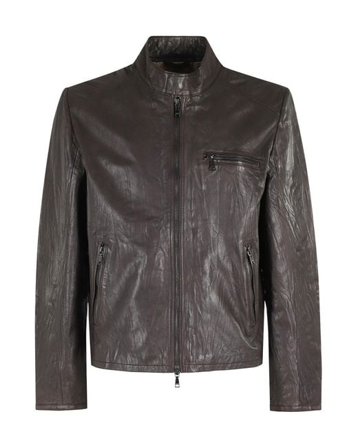 Seventy Black Zip-Front Leather Jacket for men