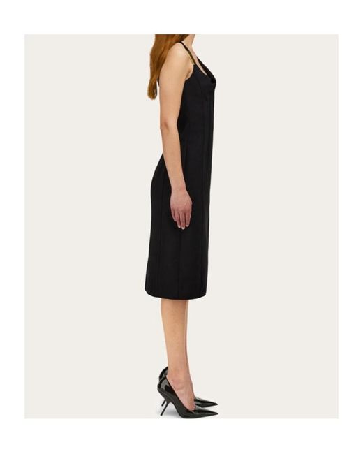 Ferragamo Black Ferragamo Gathered Neckline Corseted Dress