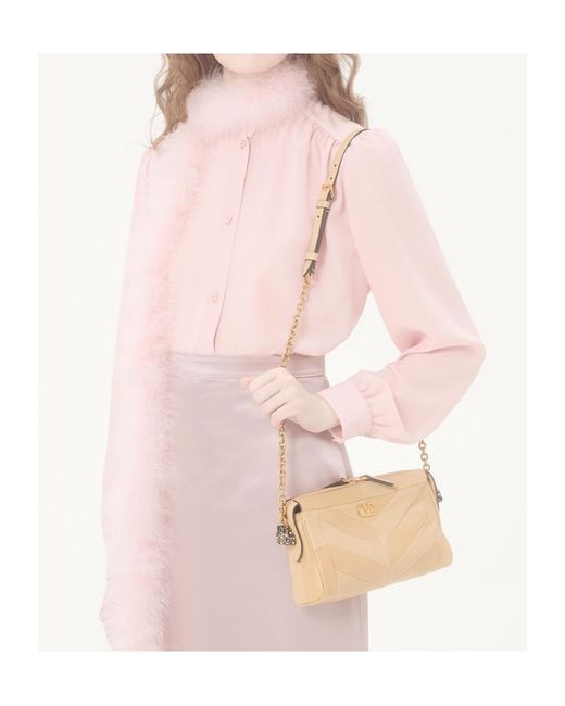 Valentino Pink Crepe De Chine Shirt With Feathers