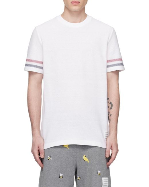 Thom Browne White Striped Crewneck T-Shirt for men
