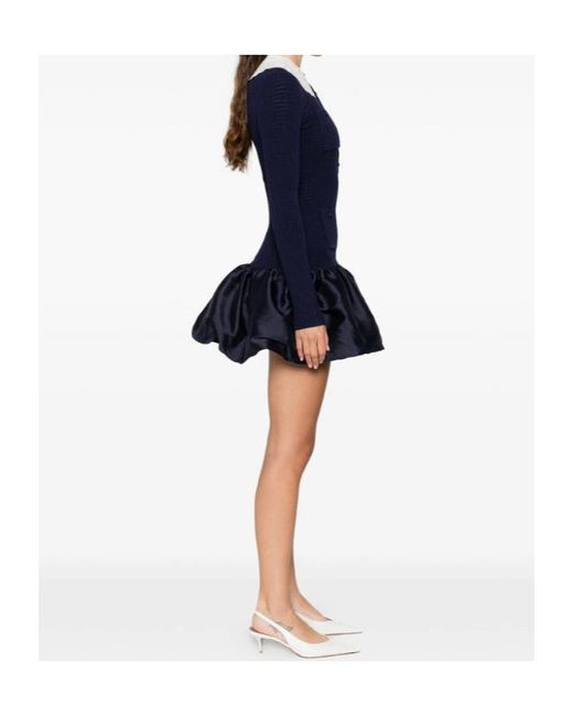 Self-Portrait Blue Knitted Taffeta Mini Dress