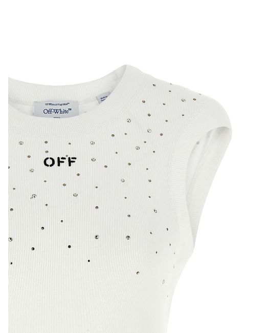 Off-White c/o Virgil Abloh White Embellished Crewneck Ribbed Top