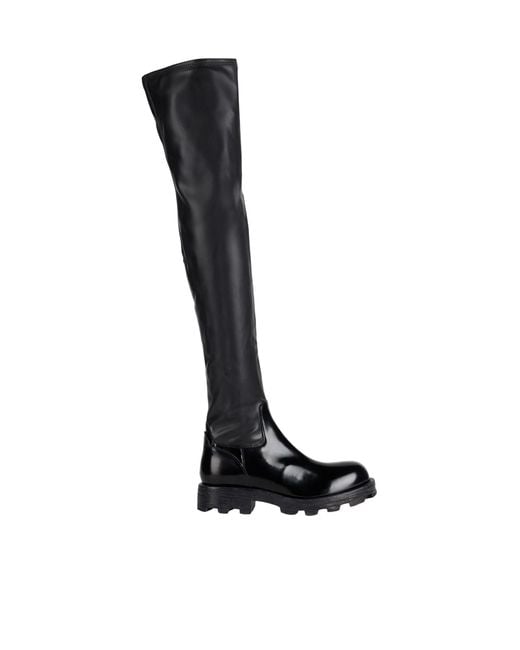 DIESEL Black Solid Color Patent Leather Platform Boots