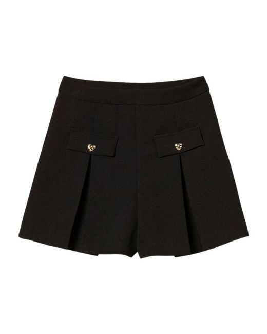 Twinset Black Pleated Detail Shorts