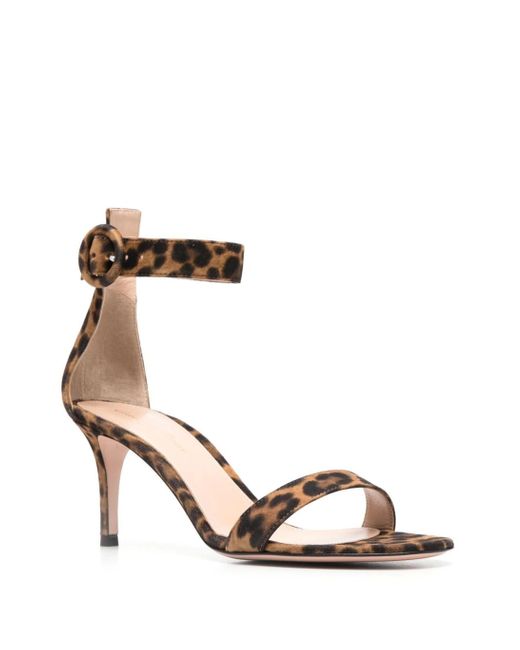 Gianvito Rossi Metallic Portofino Leopard Printed Ankle Strap Sandals
