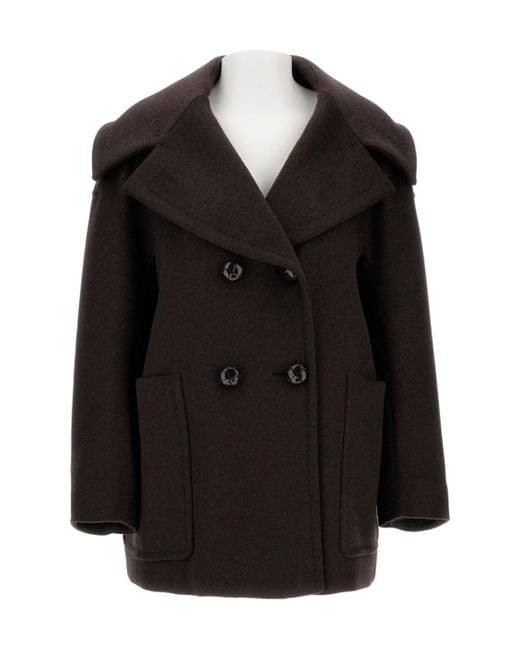 Max Mara Black Mario Double-Breasted Long-Sleeved Coat