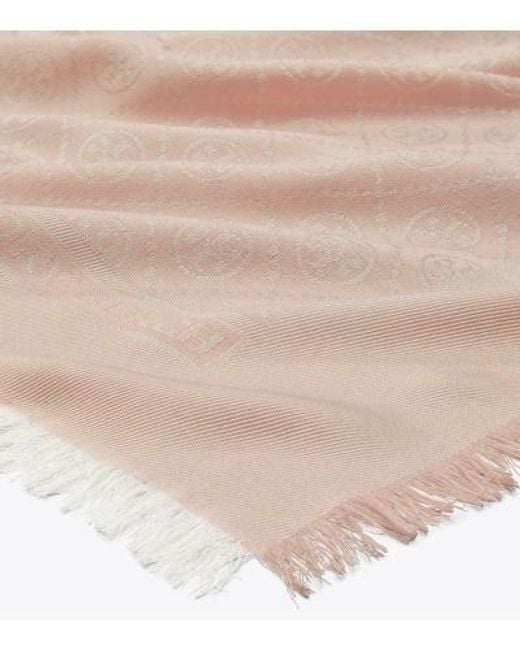 Tory Burch Natural T-Monogram Jacquard Scarf