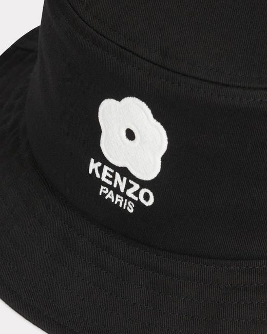 KENZO Black Flower Logo Embroidered Bucket Hat for men