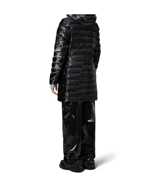 Rains Black Lohja Long Puffer Curve Jacket
