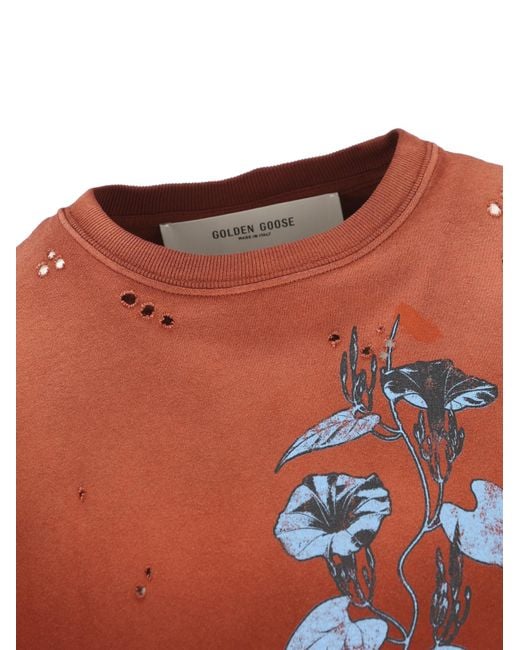Golden Goose Deluxe Brand Red Floral Printed Distressed T-Shirt