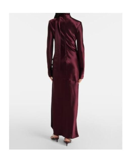 Galvan Red Emilie Tie-Neck Satin Maxi Dress