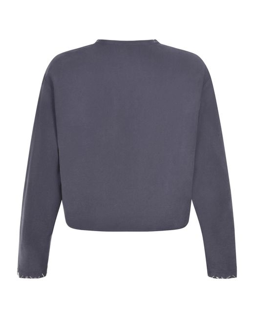Alysi Blue Cropped Embellished-Trim Top