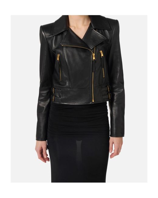 Elisabetta Franchi Blue Leather Biker Jacket
