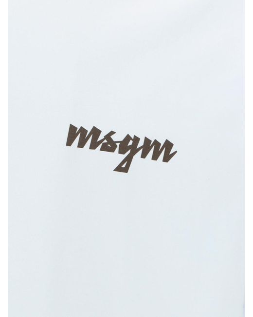 MSGM White Logo Printed Crewneck T-Shirt for men