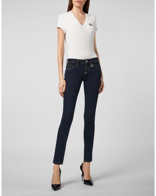 Philipp Plein Blue Logo Details Jeans