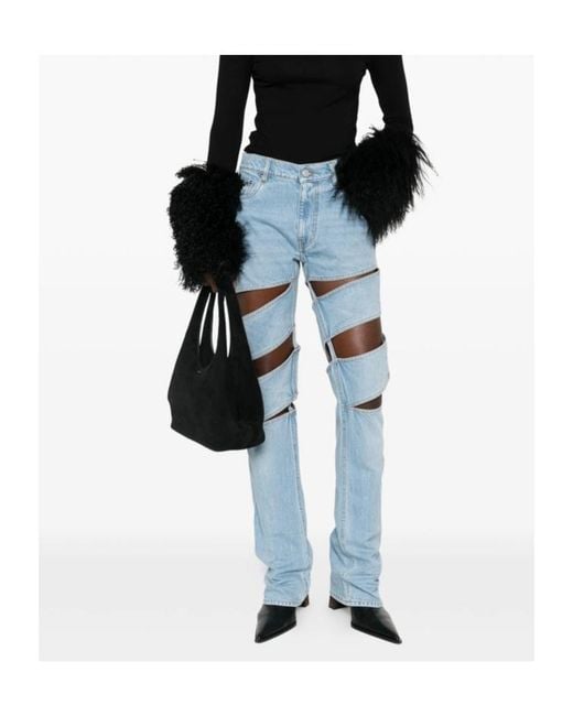 Coperni Blue Cut-Out Logo Patch Jeans