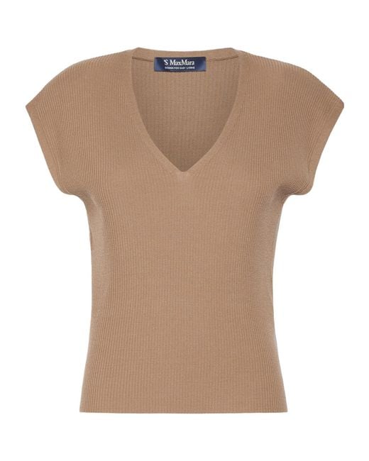 Max Mara Natural Ribbed Knit Vest