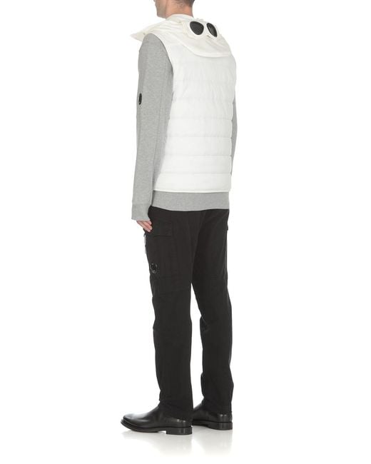 C P Company White Stand-Up Collar Hooded Gilet for men