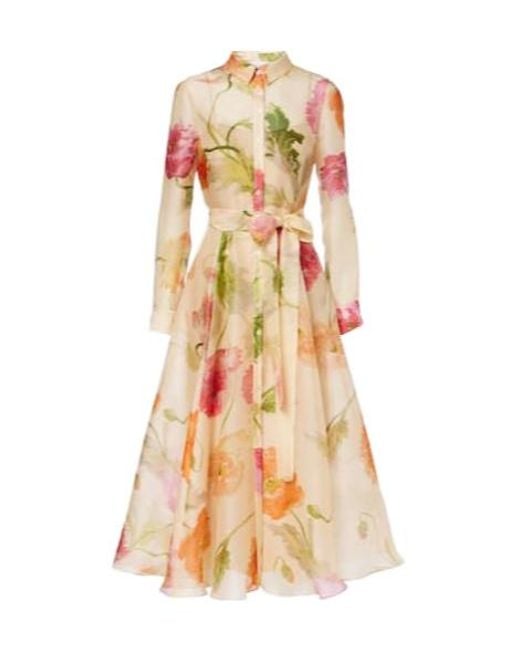 Carolina Herrera Multicolor Belted Floral Silk Shirt Dress