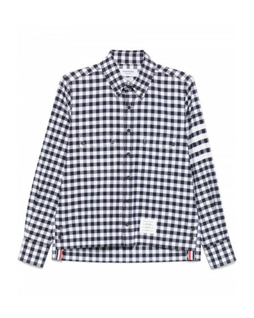 Thom Browne Blue Gingham-Pattern Buttoned Shirt for men