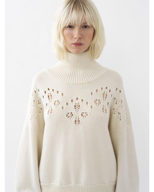 Chloé White Chloé Pointelle-Knit High Neck Sweater