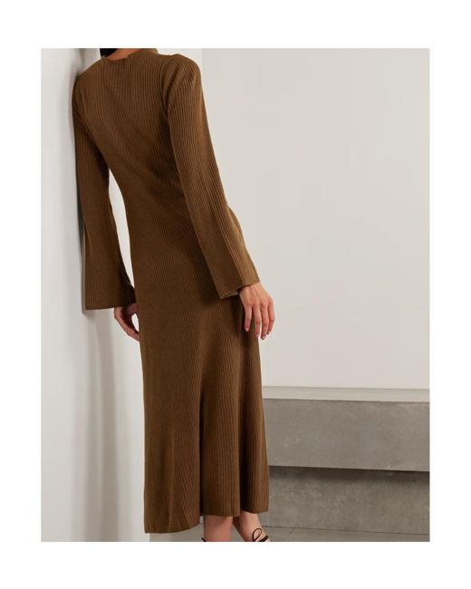 LeKasha Brown Logan Ribbed Organic Cashmere Midi Dress
