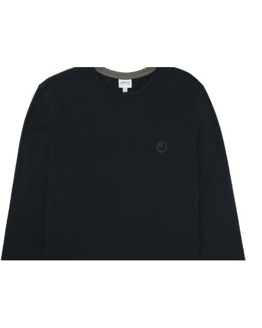 Armani Collezioni Blue Dark Logo Long-Sleeved T-Shirt for men