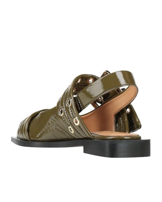 Ganni Green Patent Leather Pointed-Toe Shoes