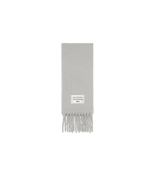 Acne White Logo Patch Fringed Scarf for men