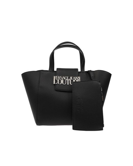 Versace Jeans Black Logo-Plaque Tote Bag