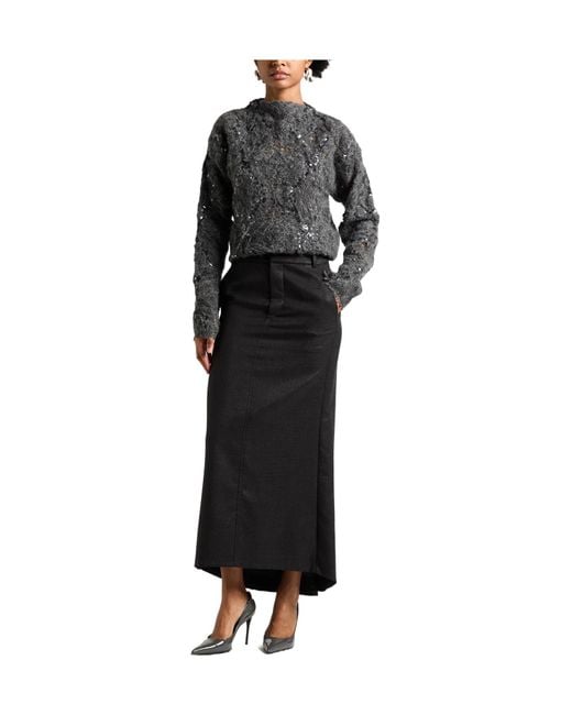 Brunello Cucinelli Black Minimalist Metallic Midi Skirt
