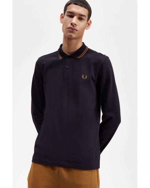 Fred Perry Blue Long Sleeve Polo Shirt for men