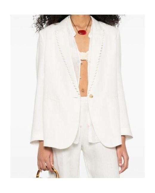 Forte_forte White Notched-Lapel Single-Button Jacket