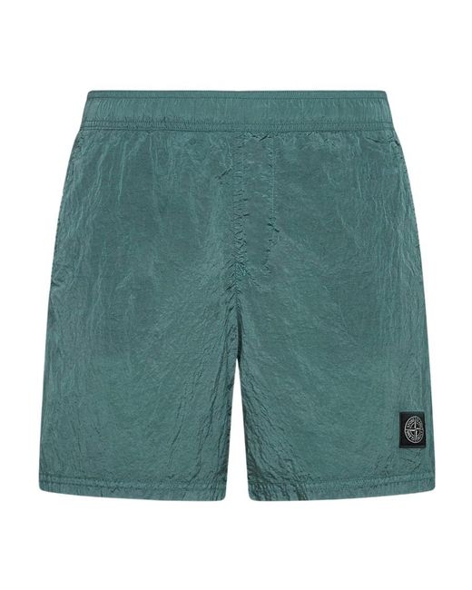Stone Island Green Compass-Patch Swim Shorts for men