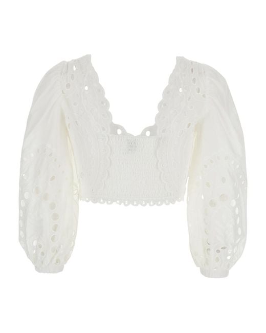 Charo Ruiz White Ibiza Ibiza Luna Broderie Long Sleeve Top