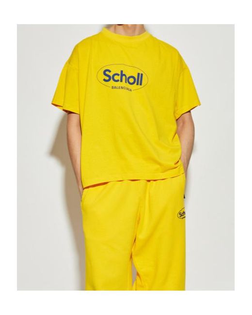 Balenciaga Yellow X Scholl Logo Printed Crewneck T-Shirt for men