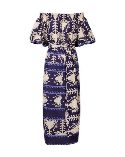 Johanna Ortiz Blue Printed Poplin Midi Dress