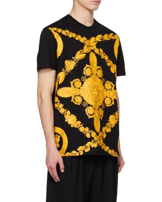 Versace Black Baroque Printed Crewneck T-Shirt for men