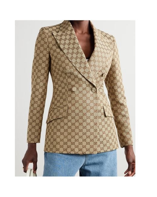 Gucci Natural Double-Breasted Gg Canvas Jacket