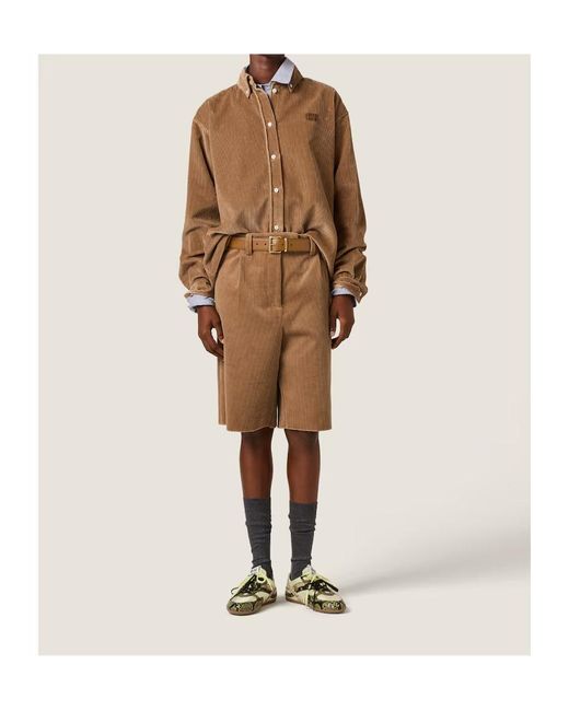 Miu Miu Brown Corduroy And Suede Shirt