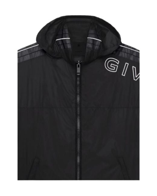 Givenchy Blue Logo Embroidered Hooded Jacket for men