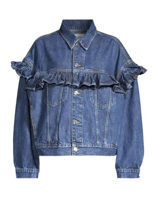 FRAME Blue Ruffled Denim Jacket