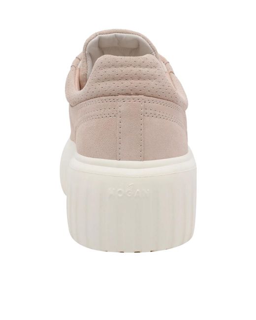Hogan Pink Blush Low-Top Suede Ribbed Sole Sneakers