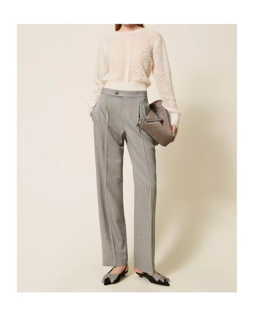 Twinset Gray Pinstriped Pleated Trousers