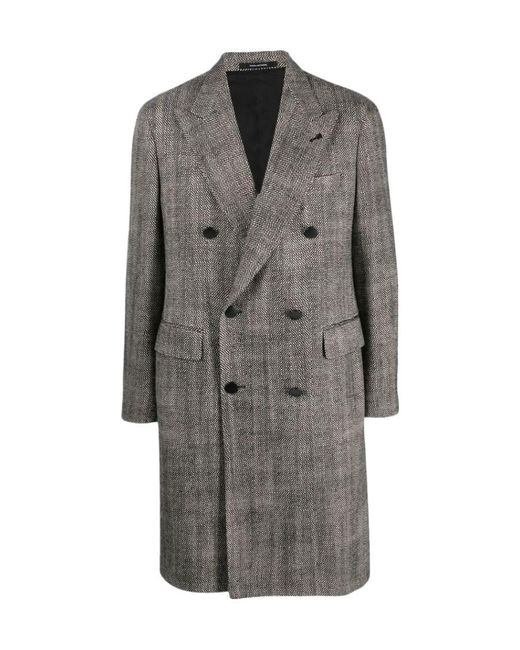 Tagliatore Men's Gray Flap-Pocketed Double-Breasted Coat