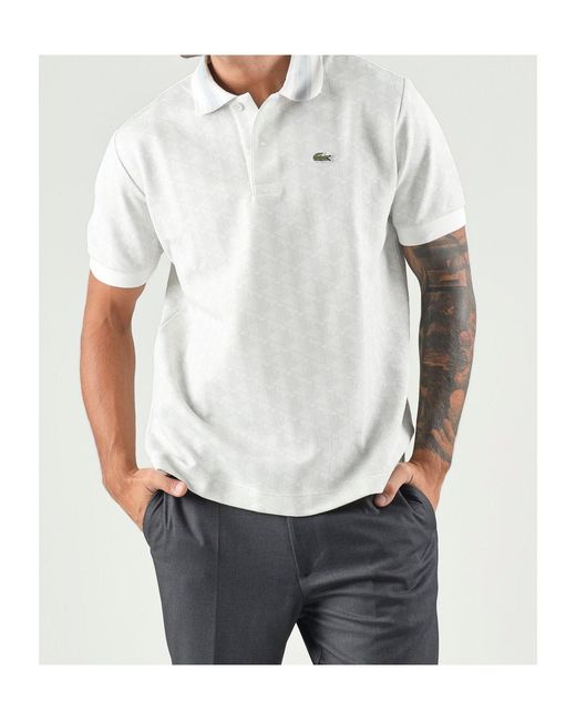 Lacoste White Paris Jacquard Monogram Polo Shirt for men